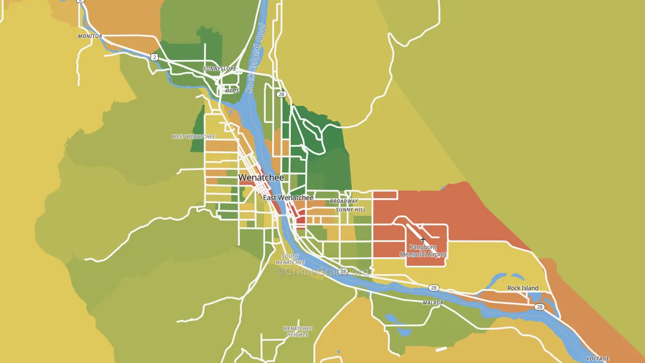 East Wenatchee, WA Map of Burglary Rates