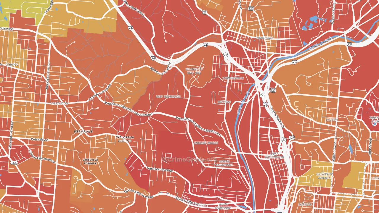 East Westwood, Cincinnati, OH Map of Burglary Rates