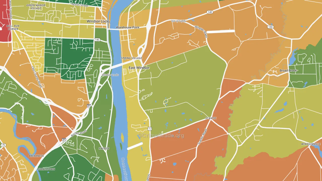 East Windsor, CT Map of Burglary Rates