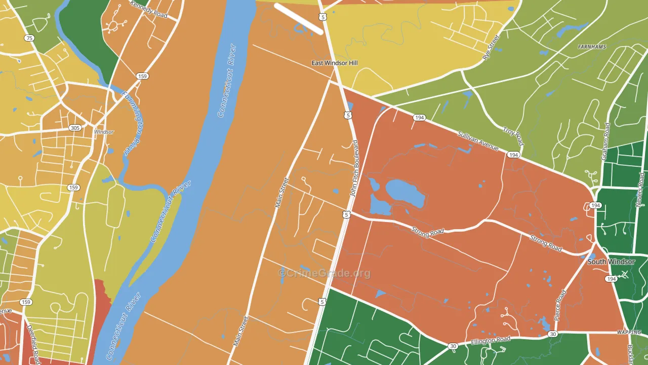 East Windsor Hill, CT Map of Burglary Rates