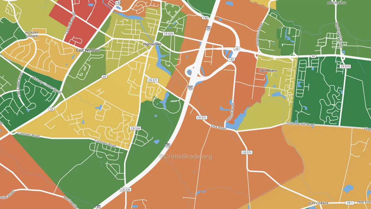 East Windsor, NJ Map of Burglary Rates