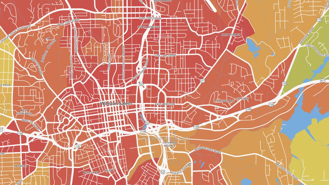 East Winston, Winston-Salem, NC Map of Burglary Rates