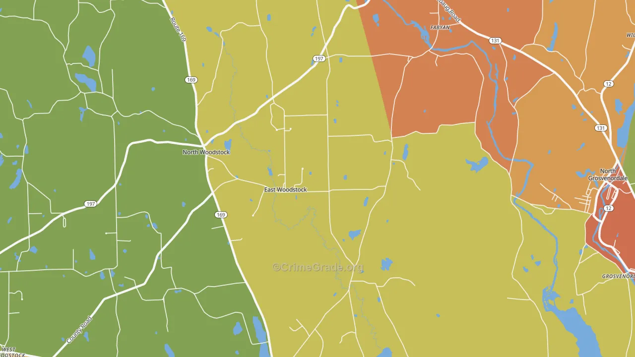 East Woodstock, CT Map of Burglary Rates