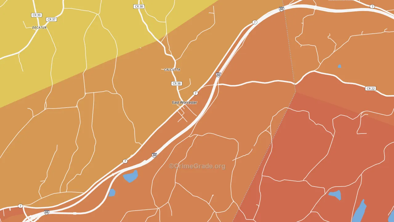 East Worcester, NY Map of Burglary Rates