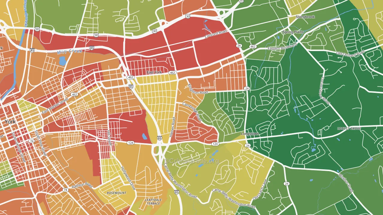 East York, PA Map of Burglary Rates
