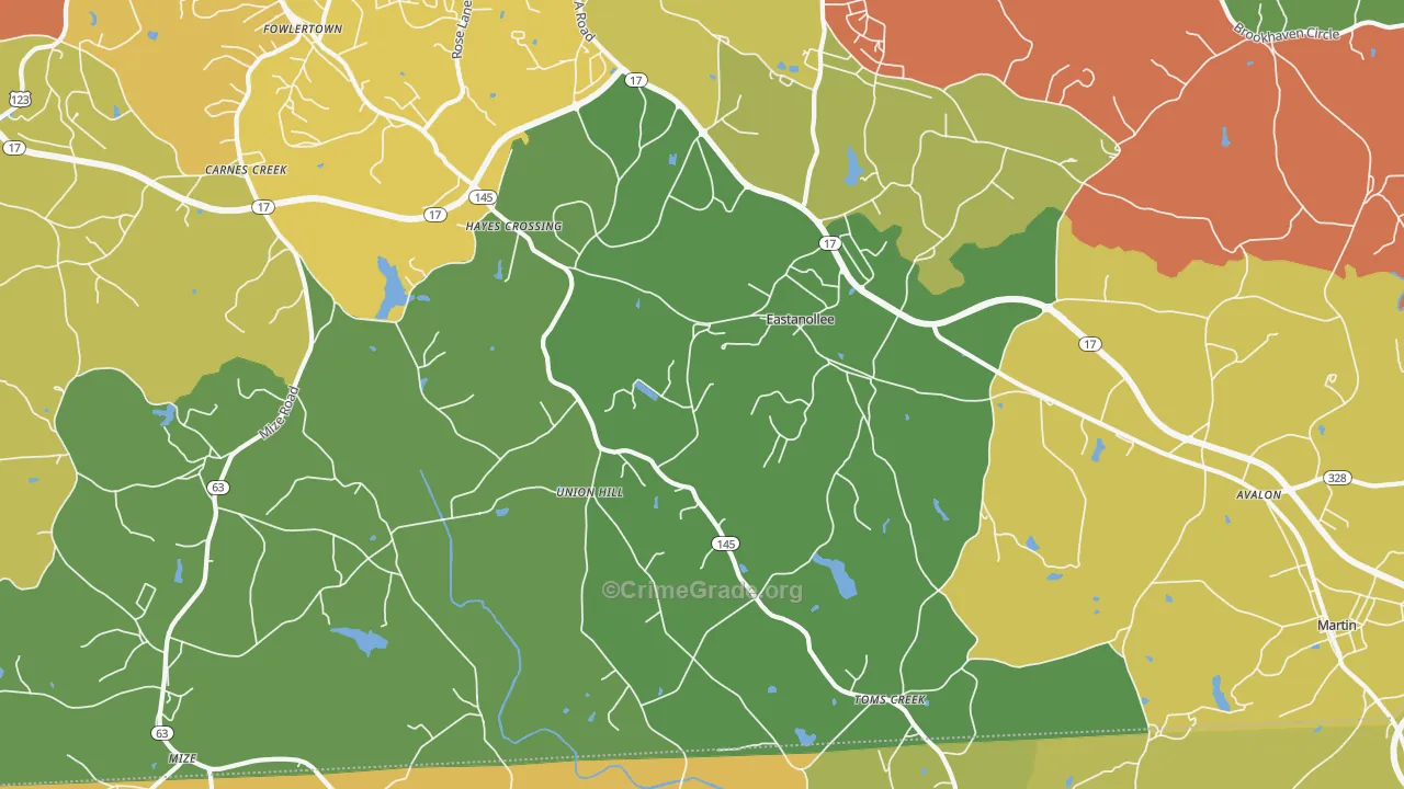 Eastanollee, GA Map of Burglary Rates