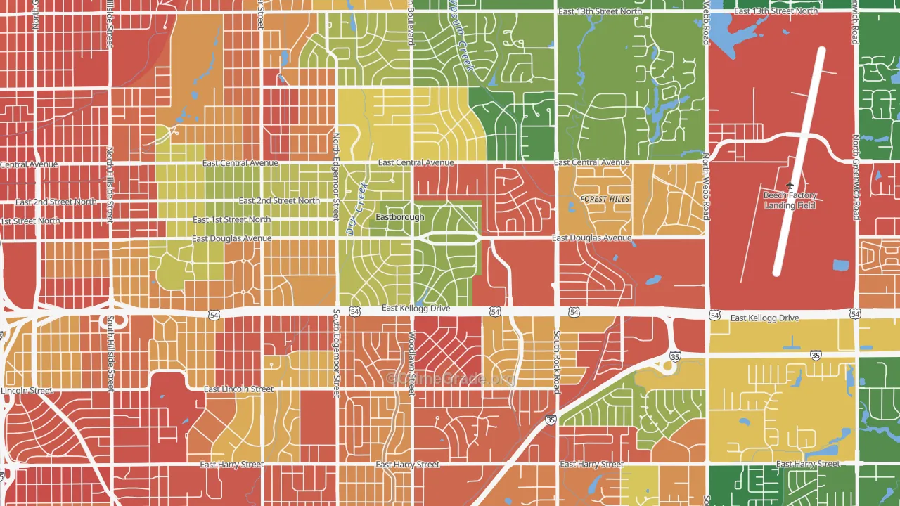 Eastborough, KS Map of Burglary Rates