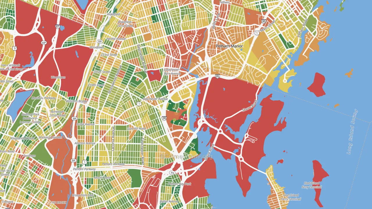 Eastchester, Bronx, NY Map of Burglary Rates