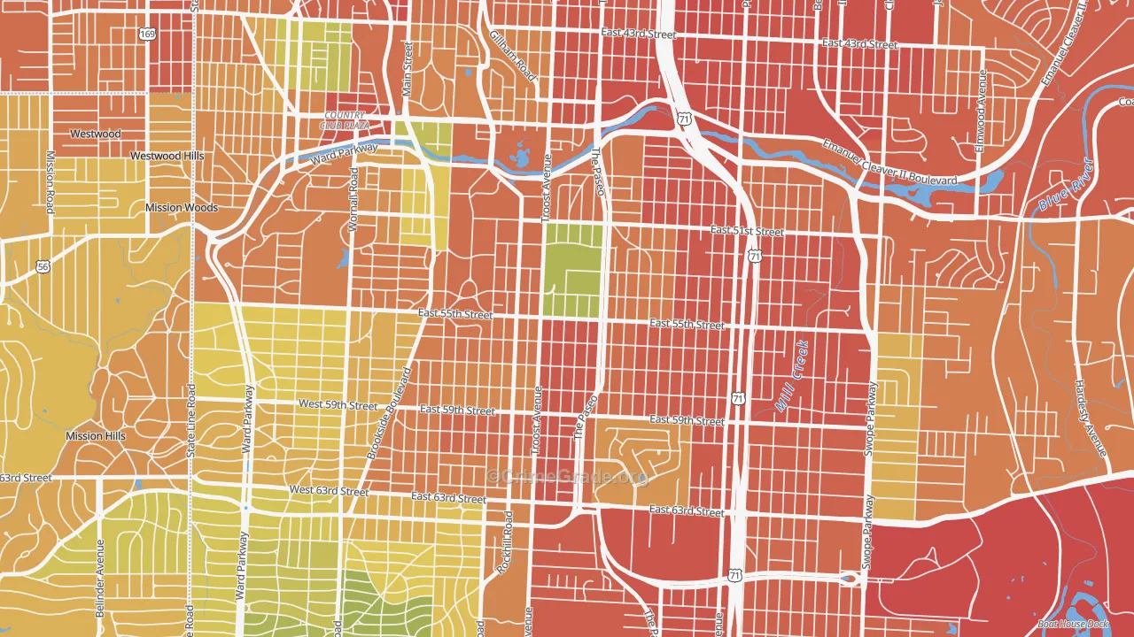 Eastern 49-63, Kansas City, MO Map of Burglary Rates