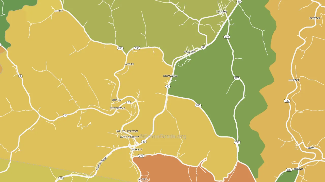 Eastern, KY Map of Burglary Rates