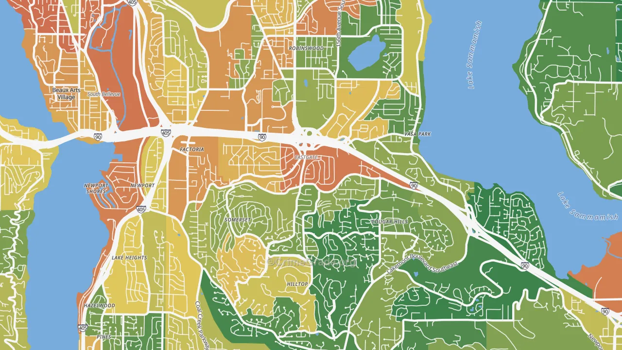 Eastgate, Bellevue, WA Map of Burglary Rates