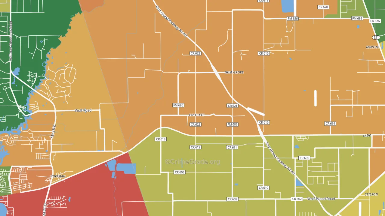 Eastgate, TX Map of Burglary Rates