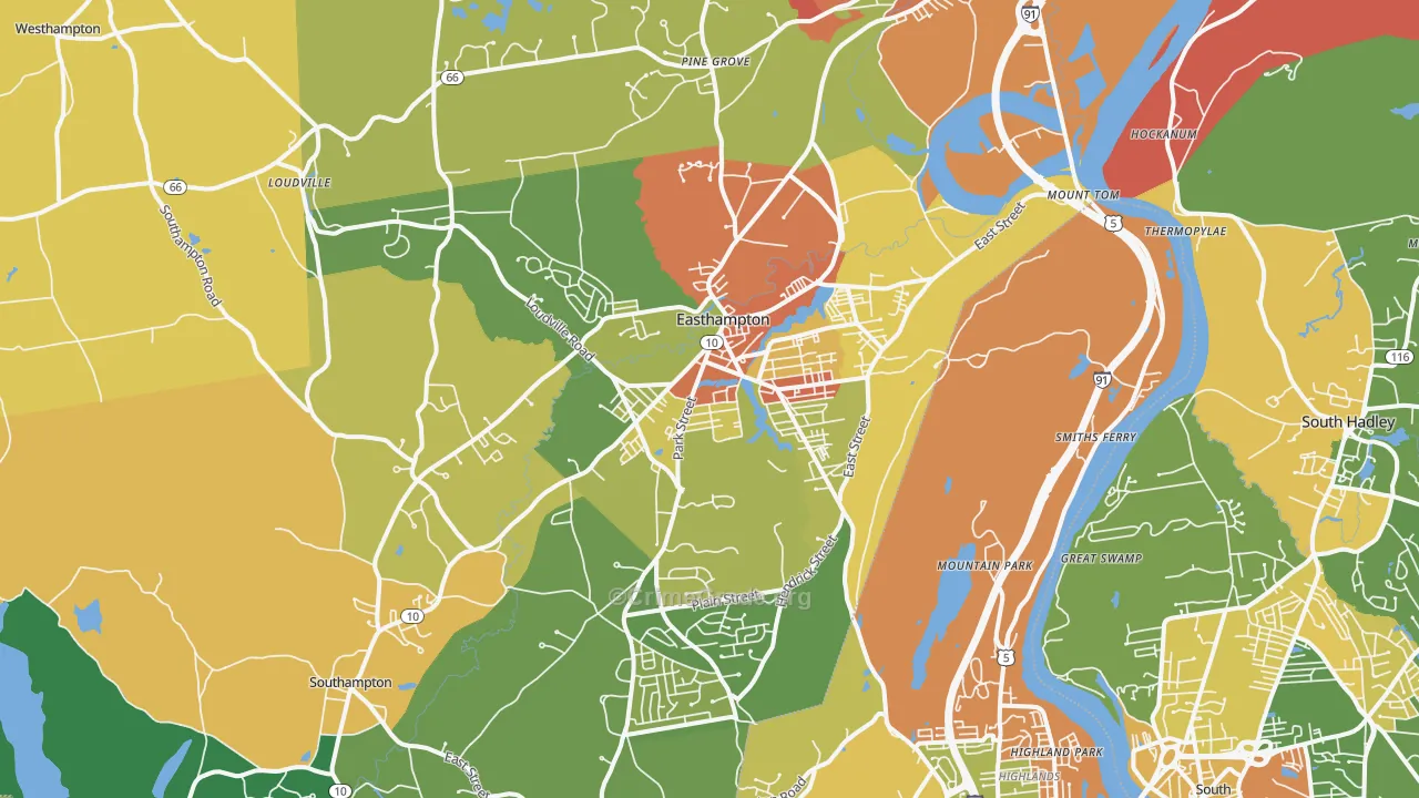 Easthampton, MA Map of Burglary Rates
