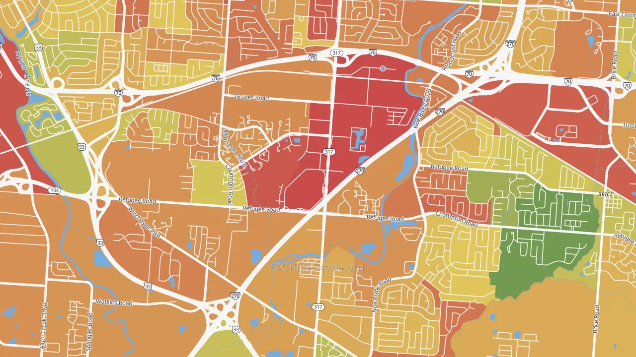 Eastland, Columbus, OH Map of Burglary Rates