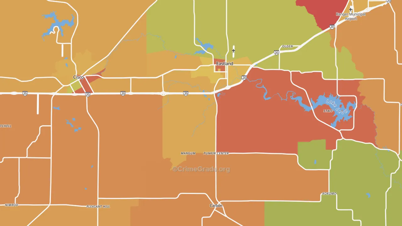 Eastland County, TX Map of Burglary Rates