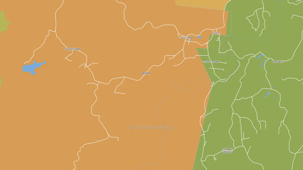 Eastland, TN Map of Burglary Rates