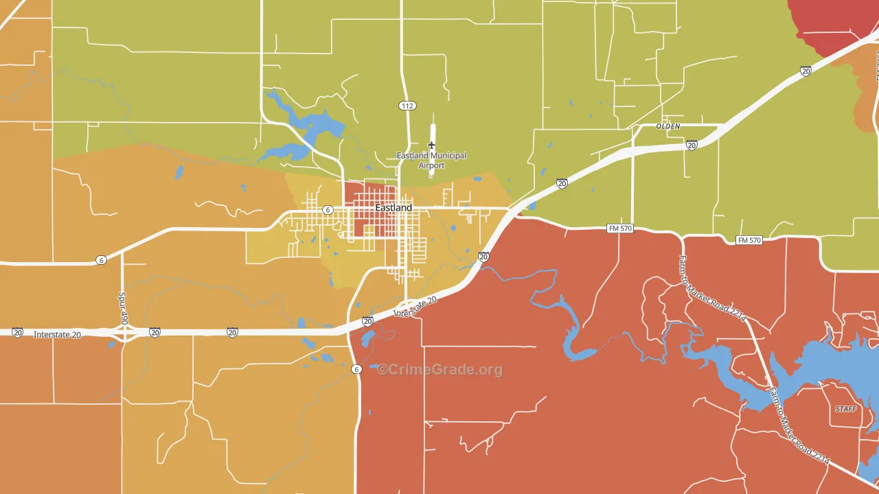 Eastland, TX Map of Burglary Rates