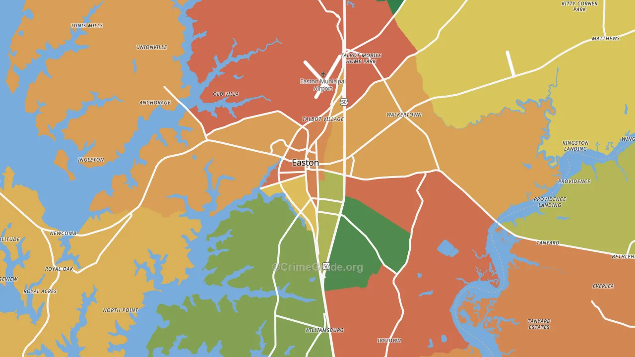 Easton, MD Map of Burglary Rates