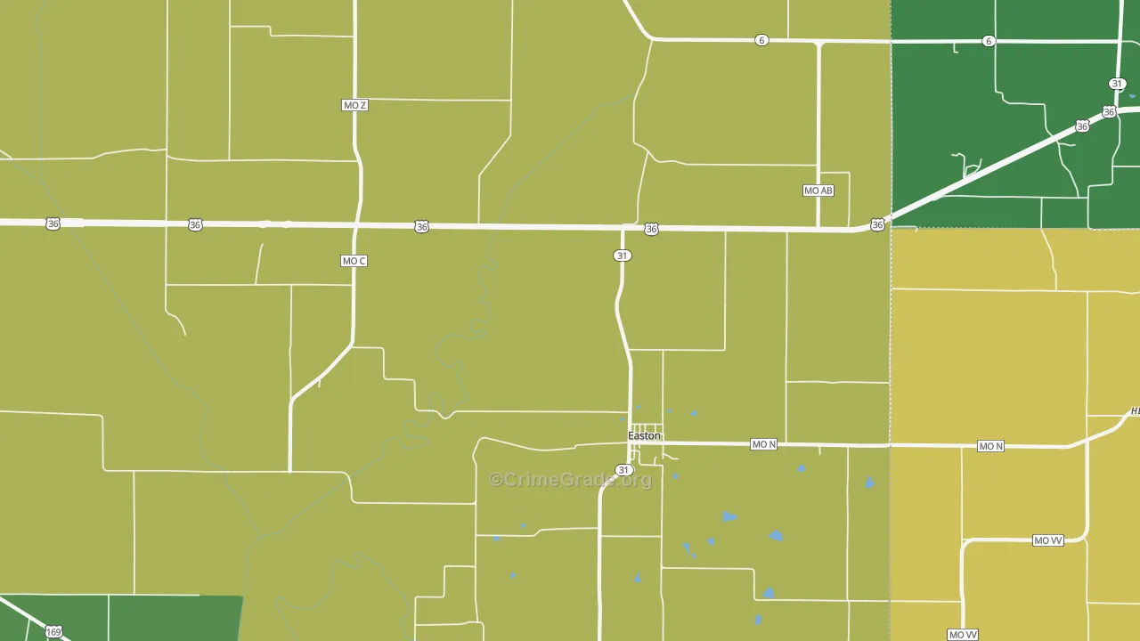 Easton, MO Map of Burglary Rates