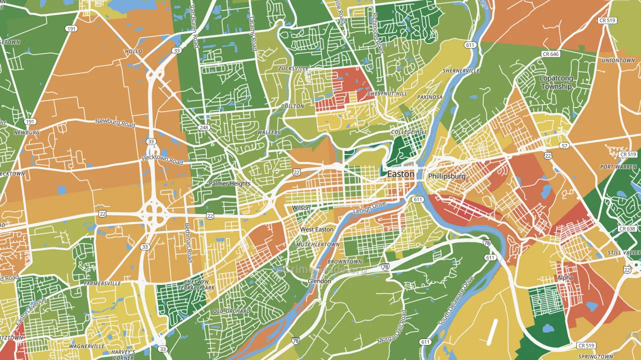 Easton, PA Map of Burglary Rates