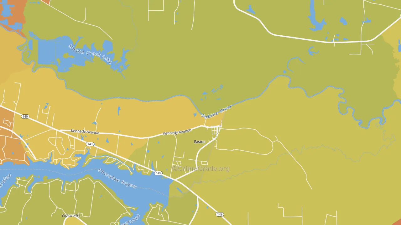 Easton, TX Map of Burglary Rates