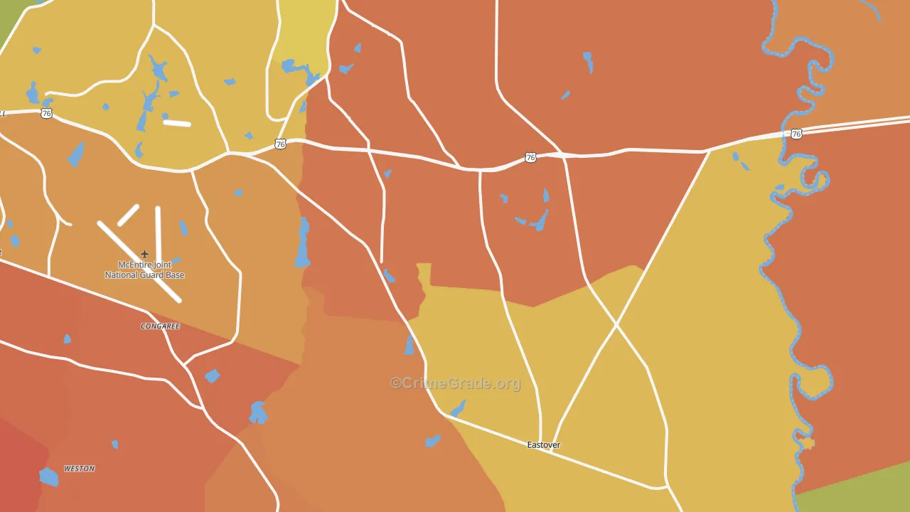Eastover, SC Map of Burglary Rates