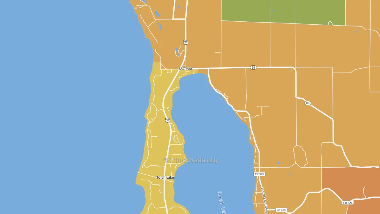 Eastport, MI Map of Burglary Rates