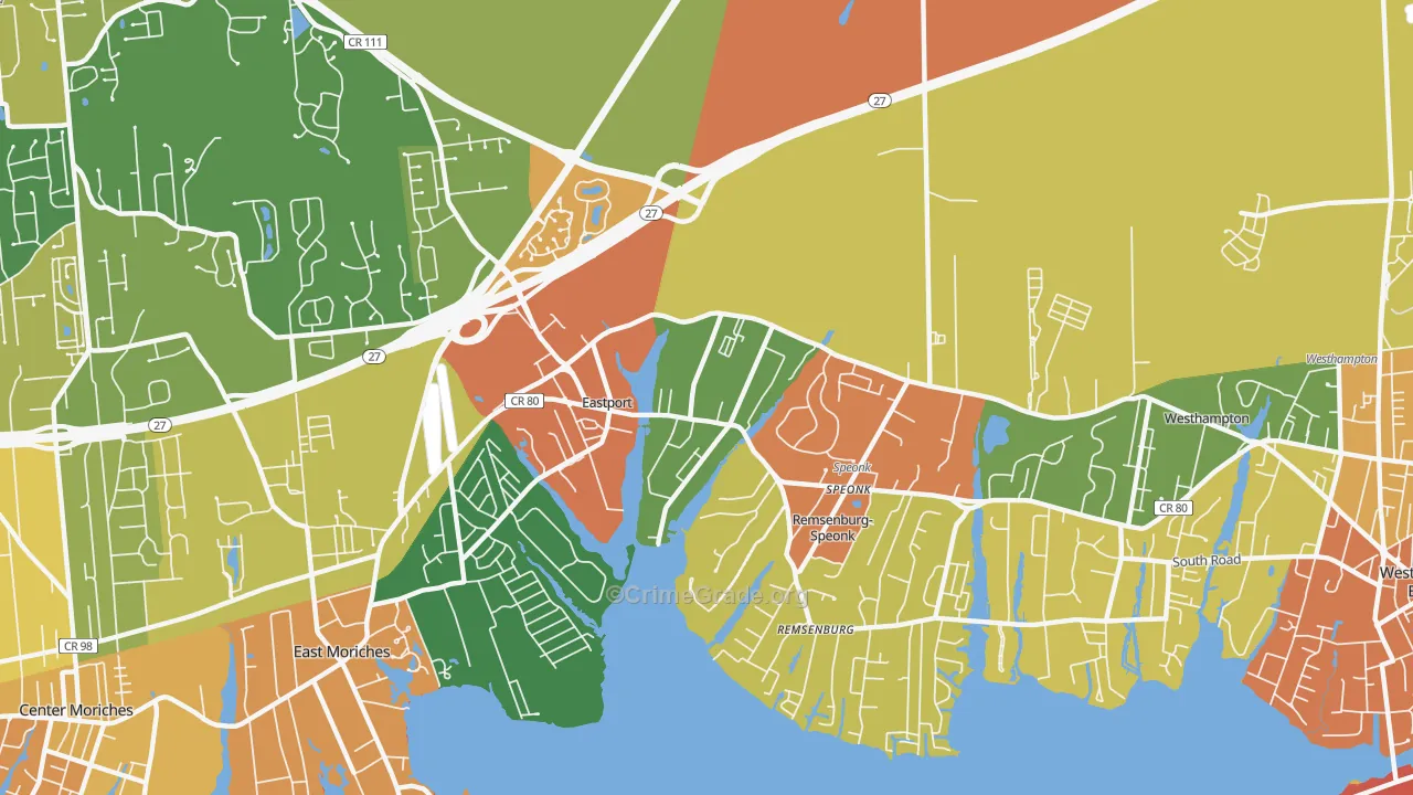 Eastport, NY Map of Burglary Rates