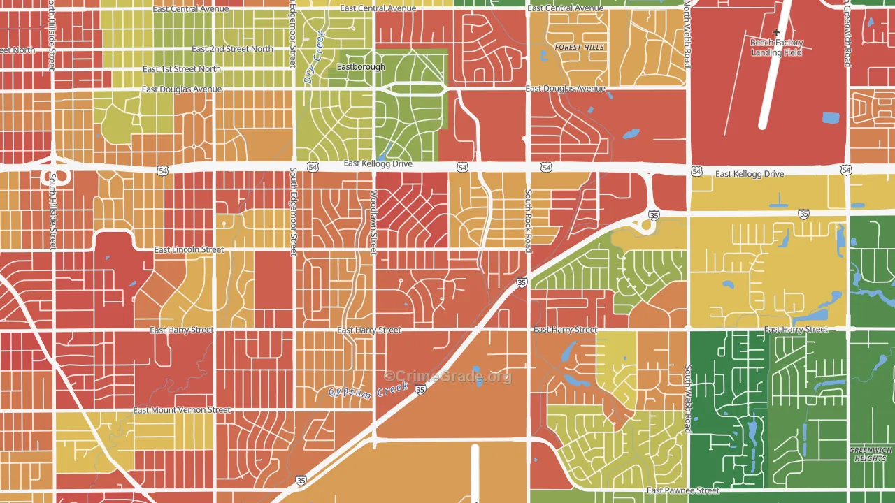 Eastridge, Wichita, KS Map of Burglary Rates