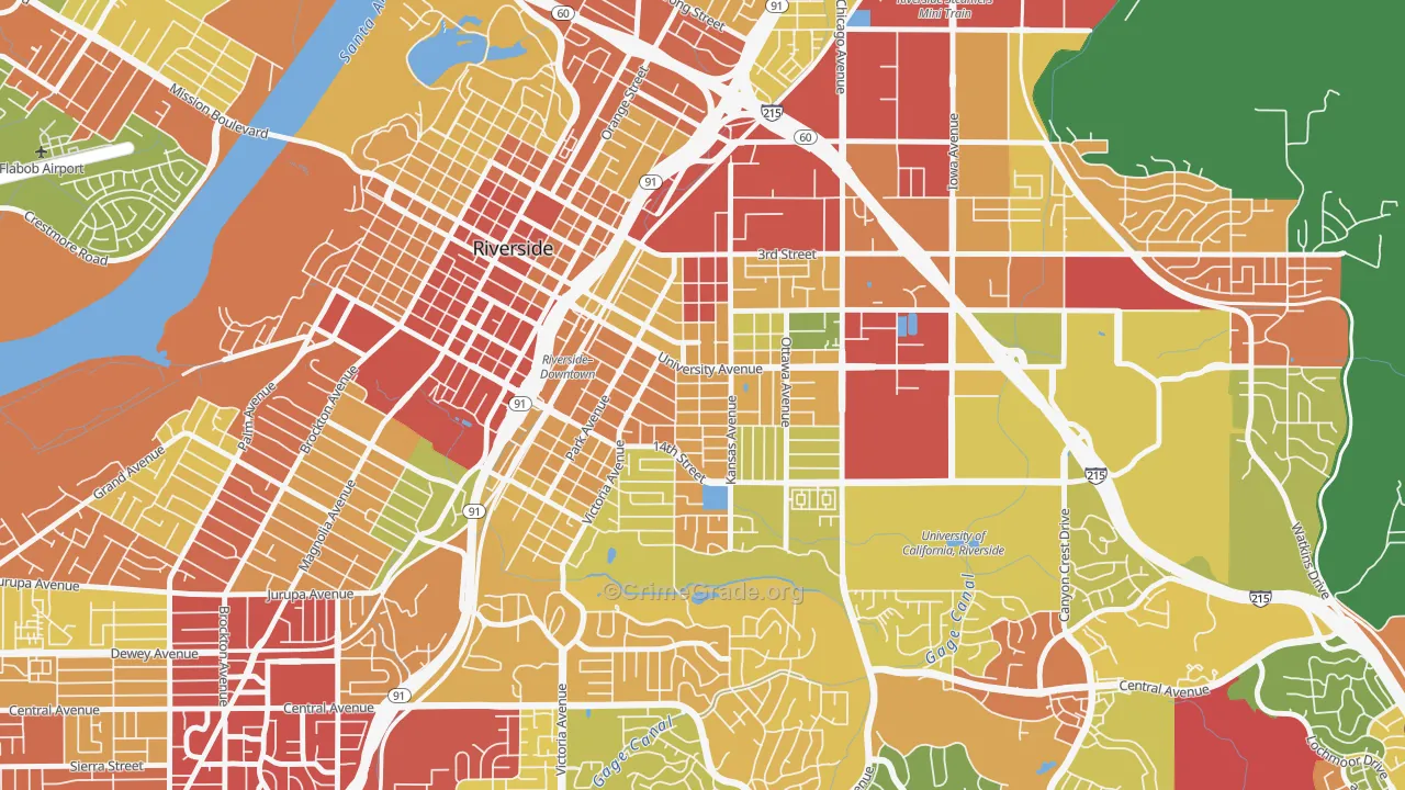 Eastside, Riverside, CA Map of Burglary Rates
