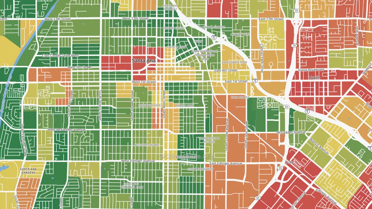 Eastside Santa Ana, Santa Ana, CA Map of Burglary Rates