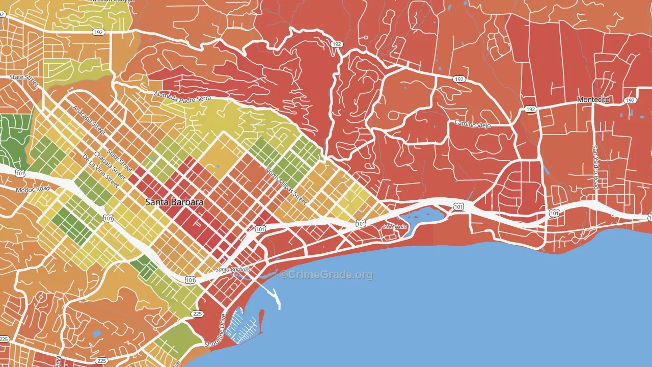 Eastside Santa Barbara, Santa Barbara, CA Map of Burglary Rates