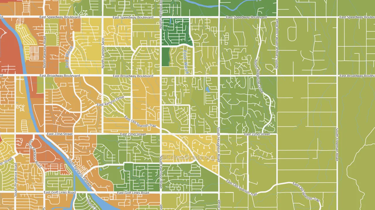 Eastside, Tucson, AZ Map of Burglary Rates