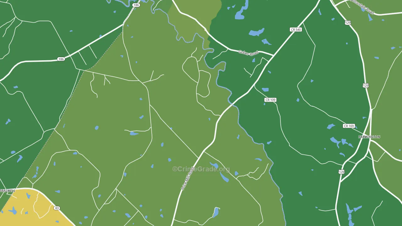 Eastville, GA Map of Burglary Rates