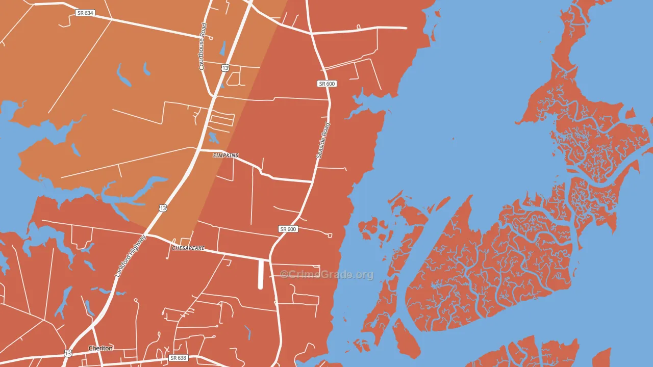 Eastville Station, VA Map of Burglary Rates
