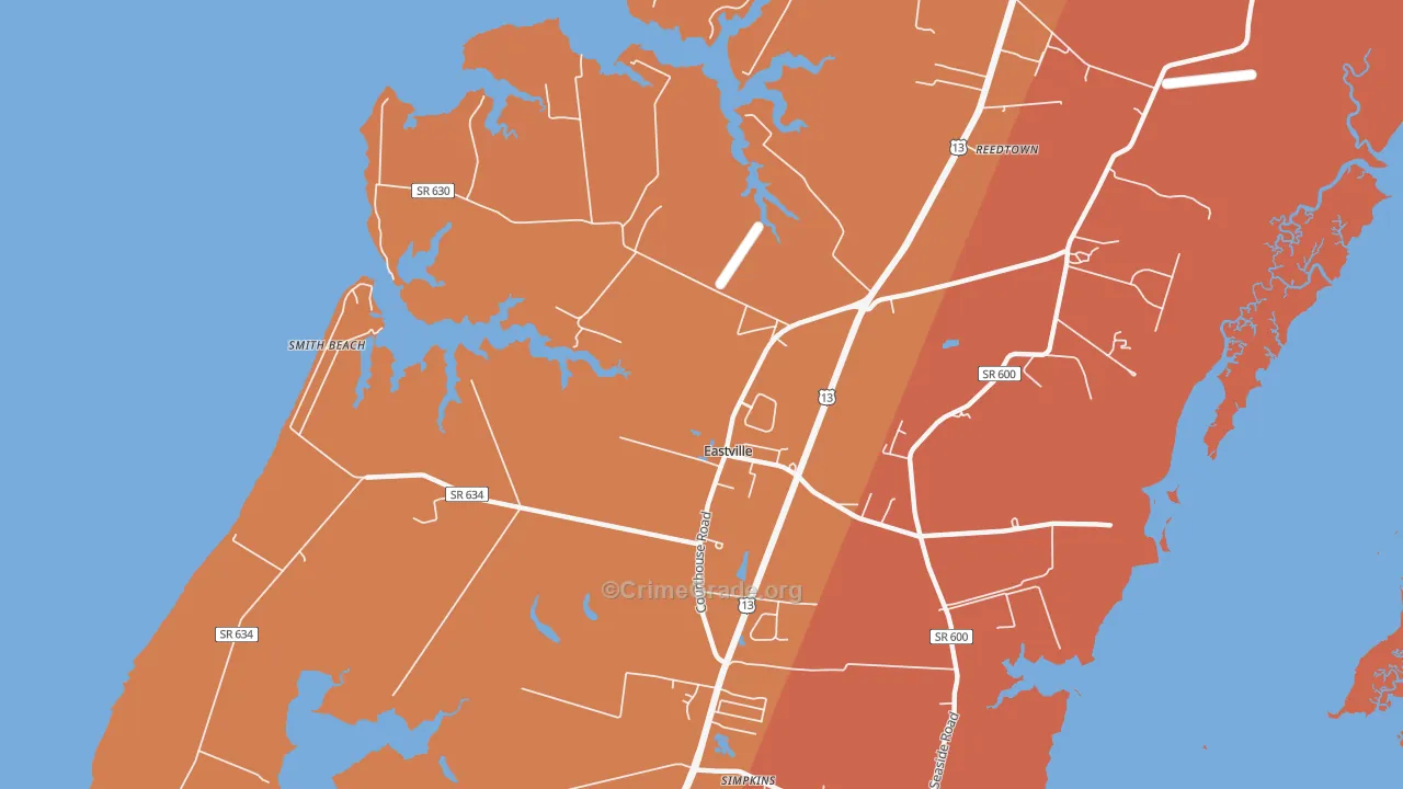 Eastville, VA Map of Burglary Rates