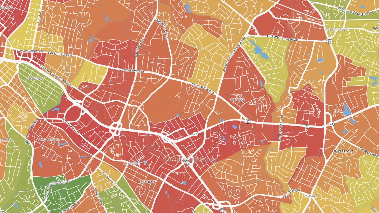 Eastway-Sheffield Park, Charlotte, NC Map of Burglary Rates