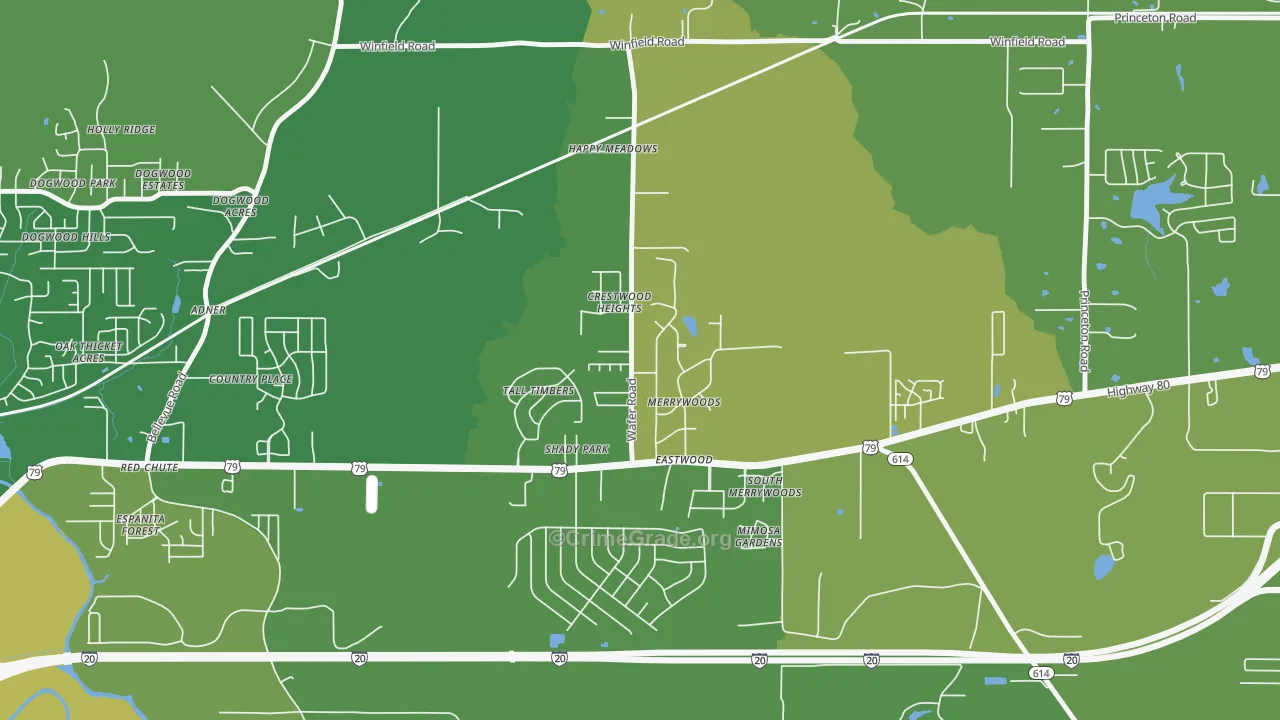 Eastwood, LA Map of Burglary Rates