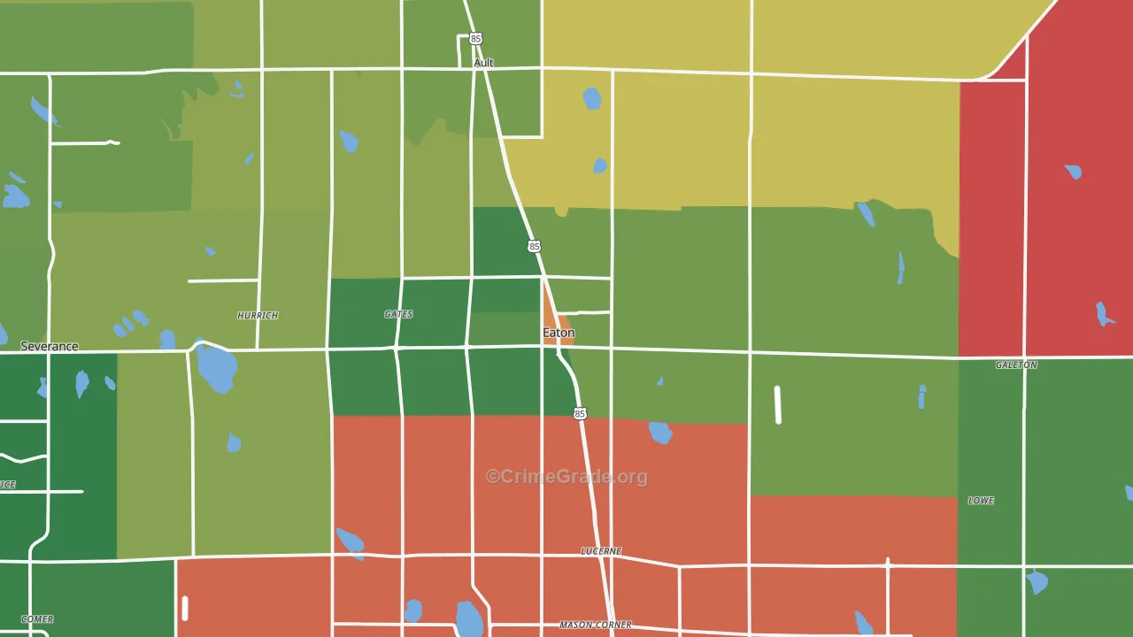 Eaton, CO Map of Burglary Rates