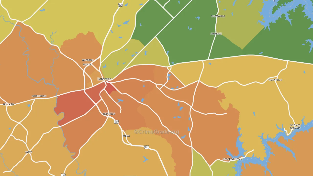 Eatonton, GA Map of Burglary Rates