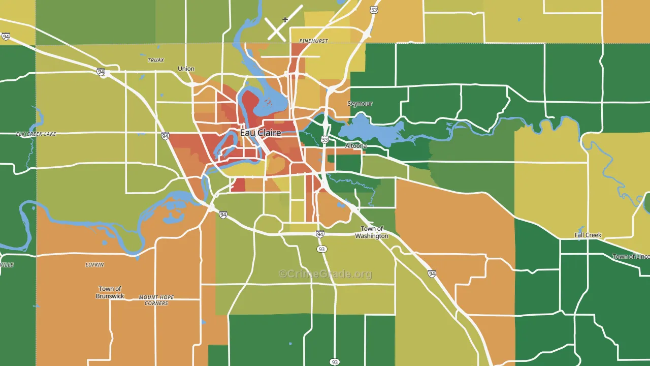 Eau Claire County, WI Map of Burglary Rates