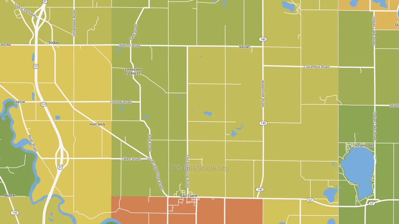 Eau Claire, MI Map of Burglary Rates