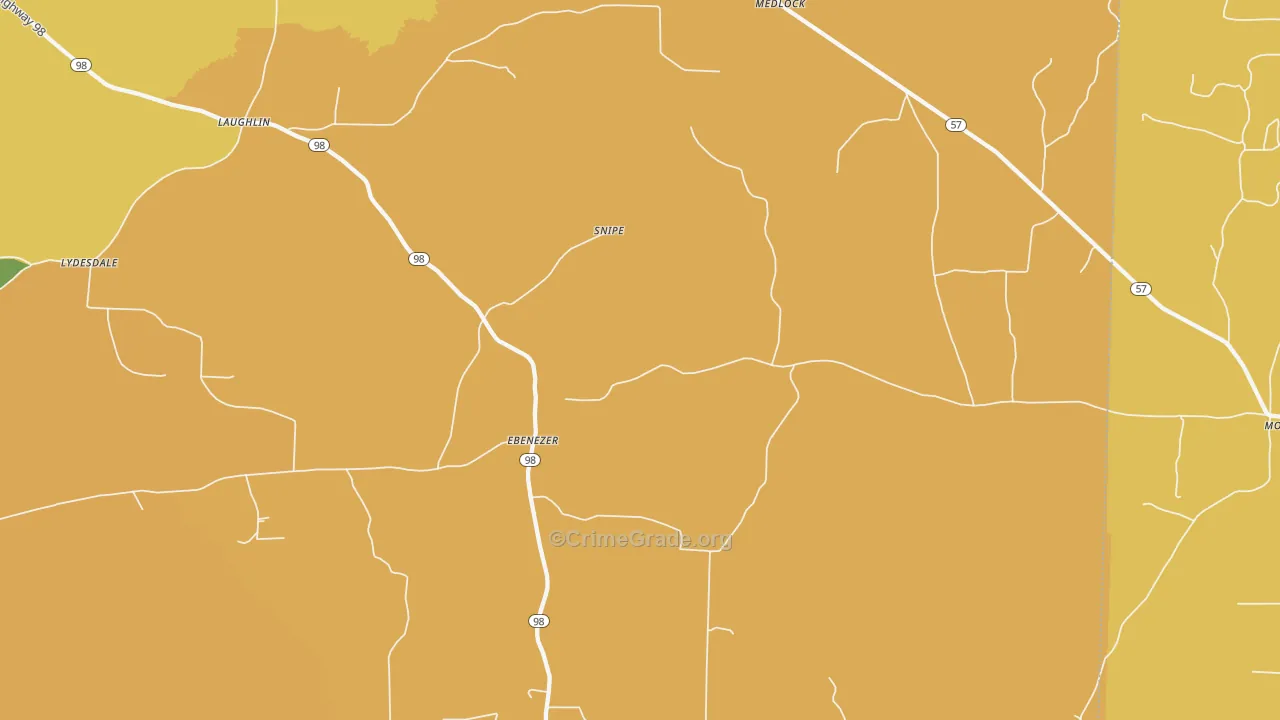Ebenezer, AR Map of Burglary Rates