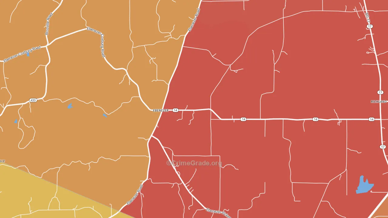 Ebenezer, MS Map of Burglary Rates