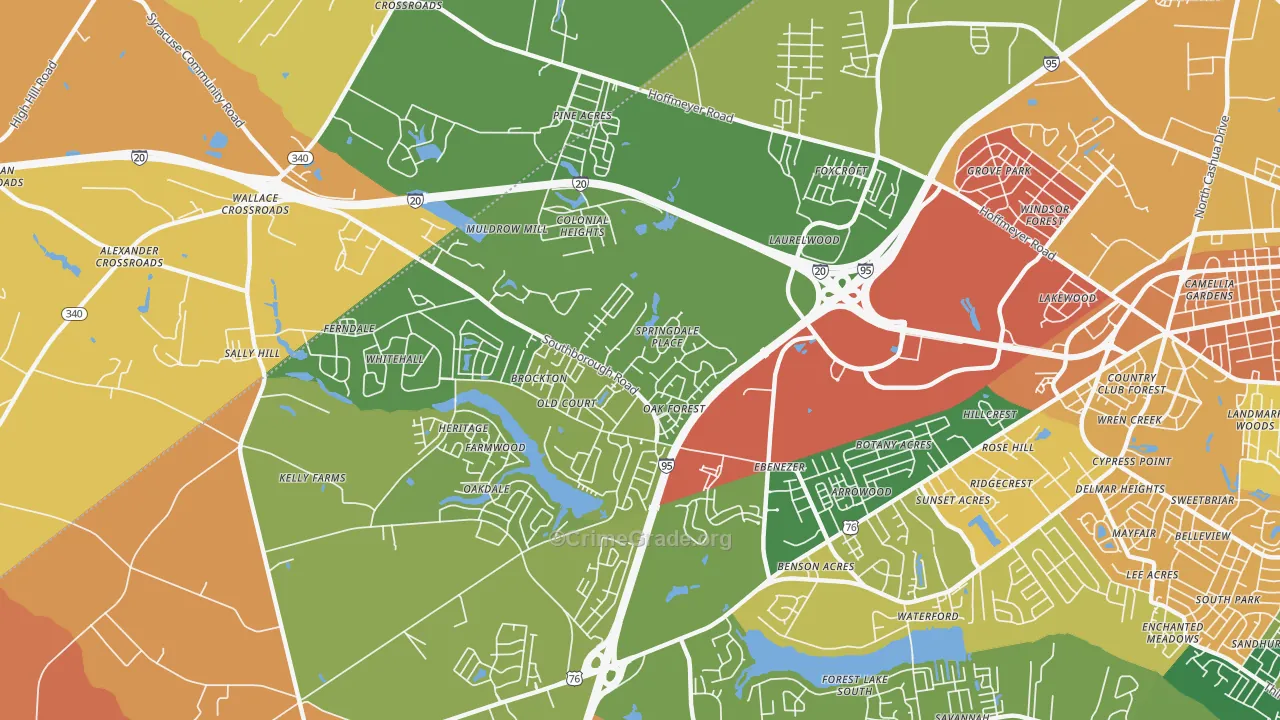 Ebenezer, SC Map of Burglary Rates