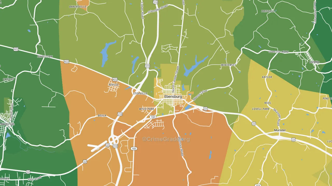 Ebensburg, PA Map of Burglary Rates