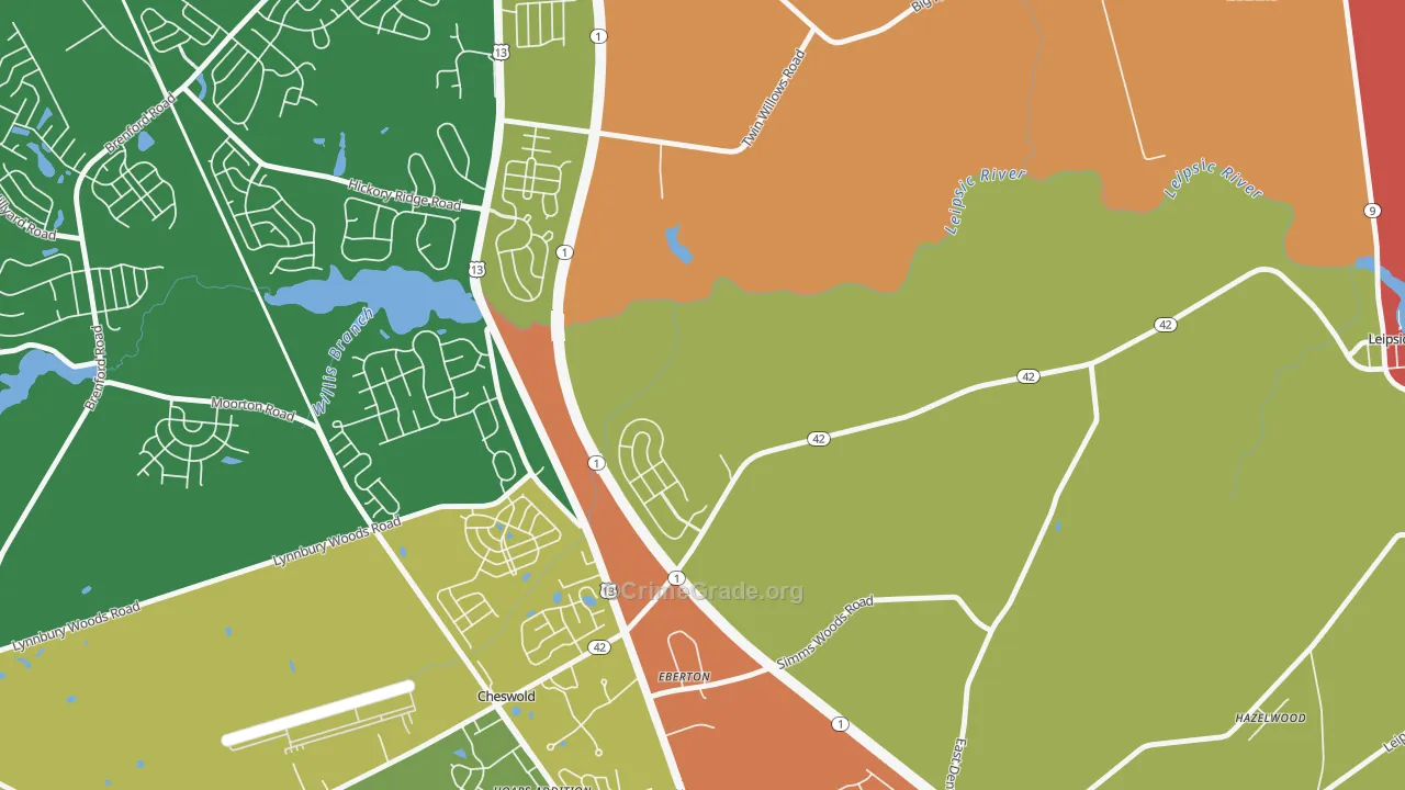 Eberton, DE Map of Burglary Rates