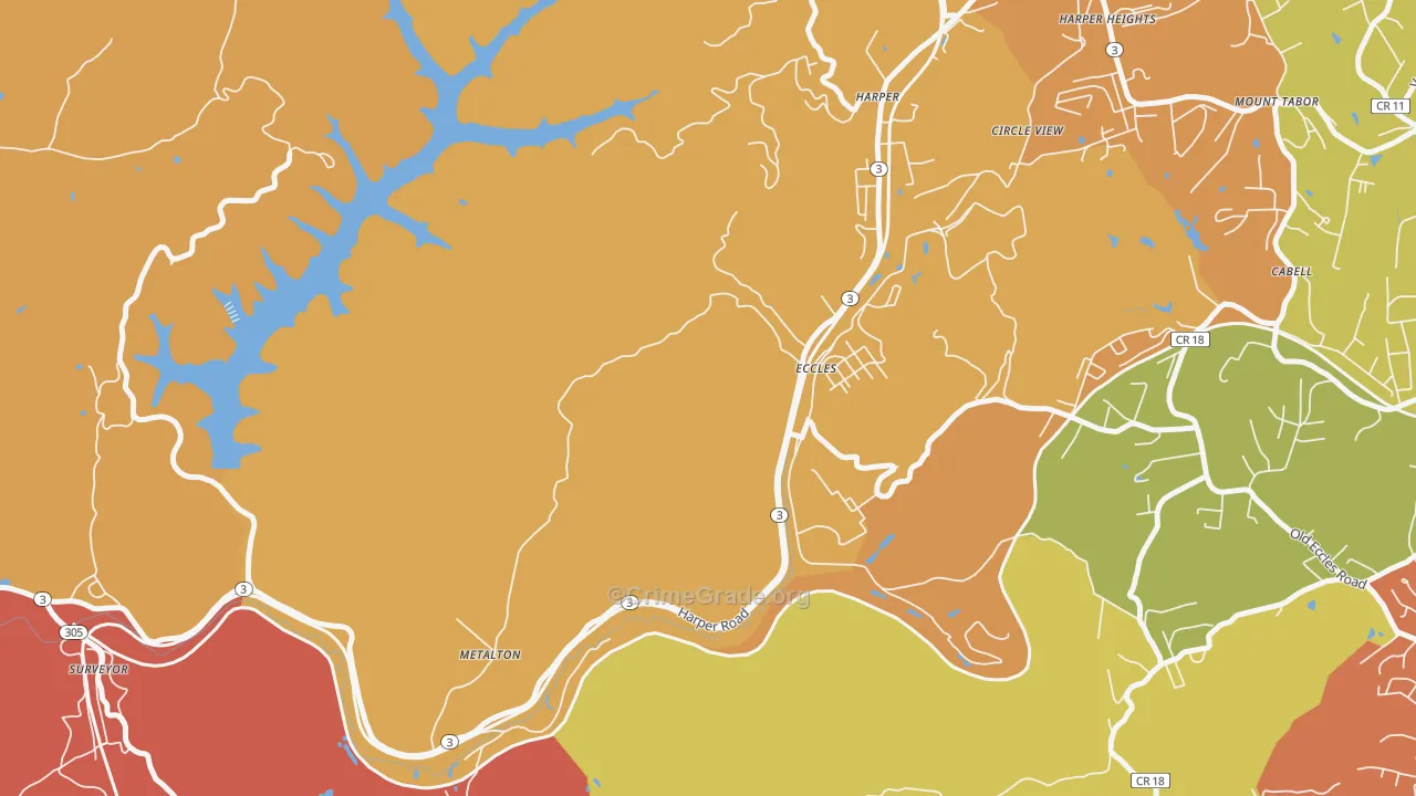 Eccles, WV Map of Burglary Rates