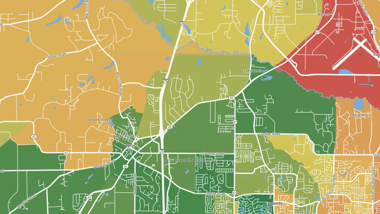 Echeconnee, GA Map of Burglary Rates