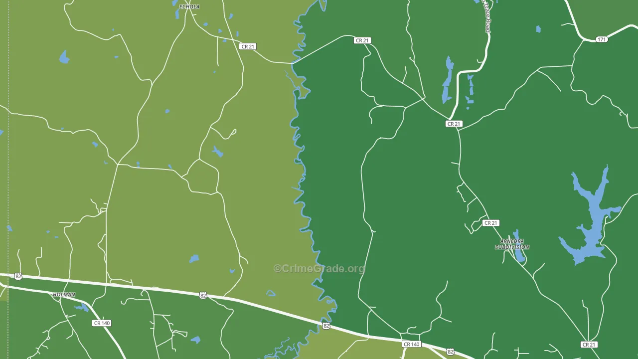 Echola, AL Map of Burglary Rates